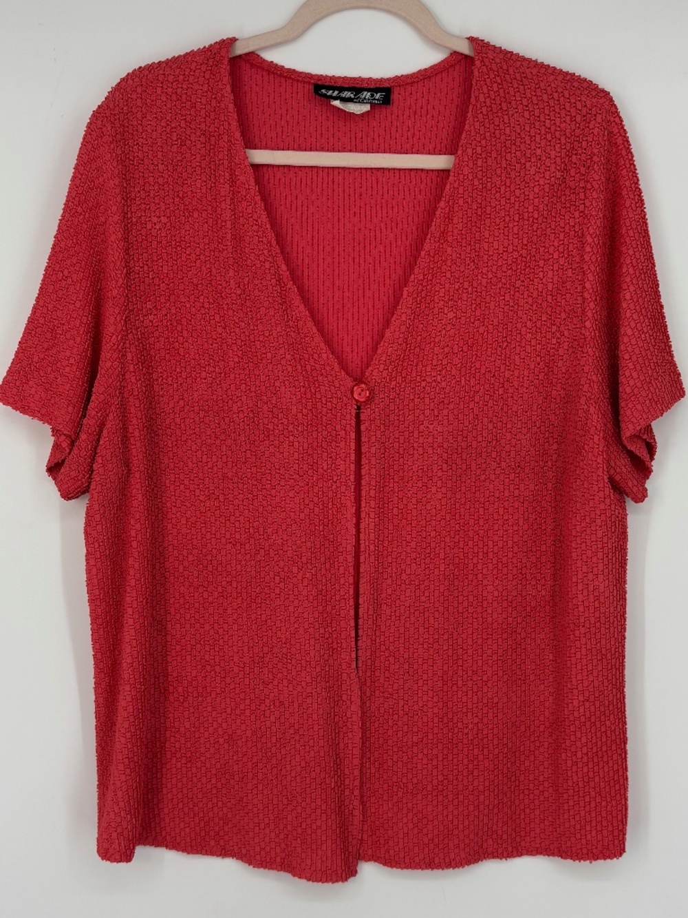 Shar-Ade Womens 18P One Button Cardigan Sweater Top Coral Pink Short Slv Vintage